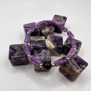 Stretch‎ Design Purple Rectangle Stone and Bead Bracelet NEW